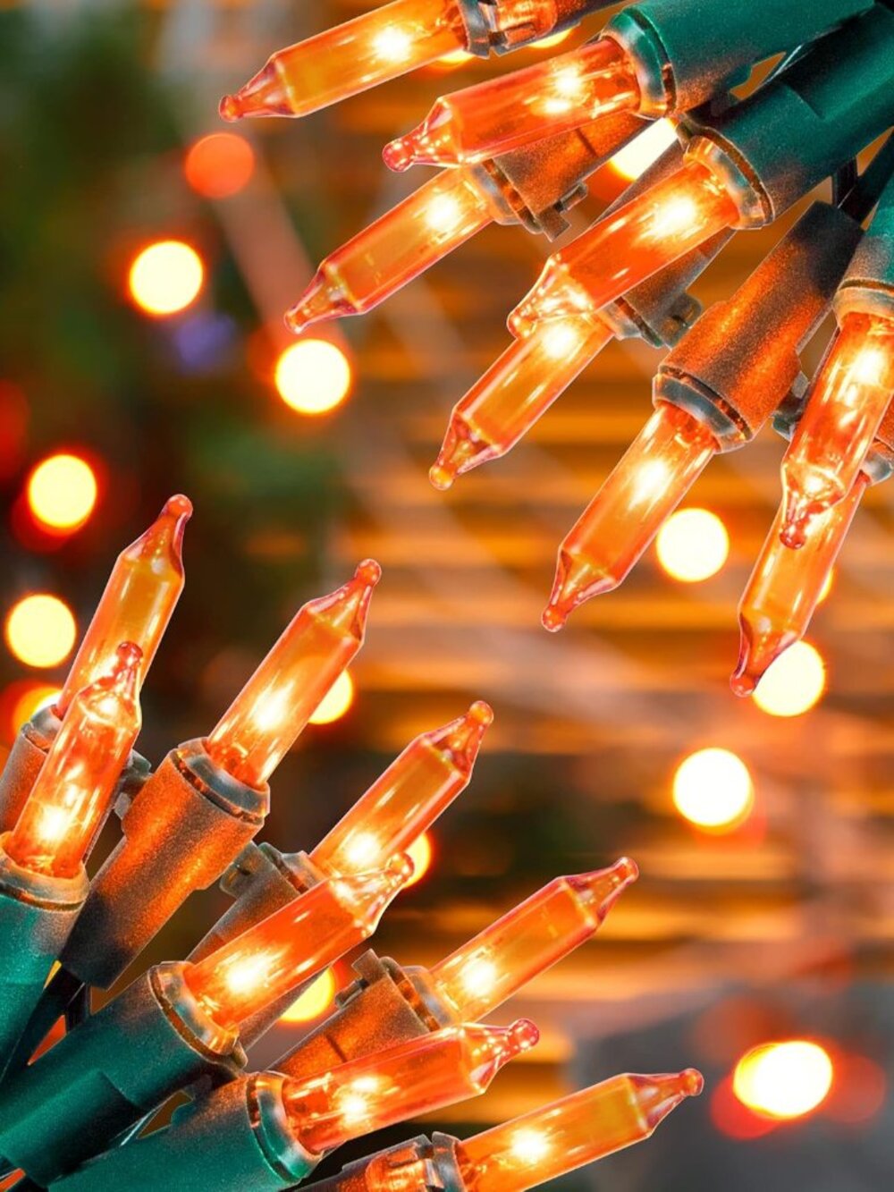 Orange Halloween Mini Lights, 2 Pack 50 Count 13FT Green Wire